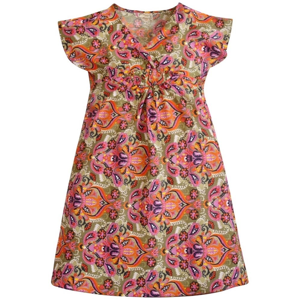 Floral Print Silk Dress in Pink, Orange & Green